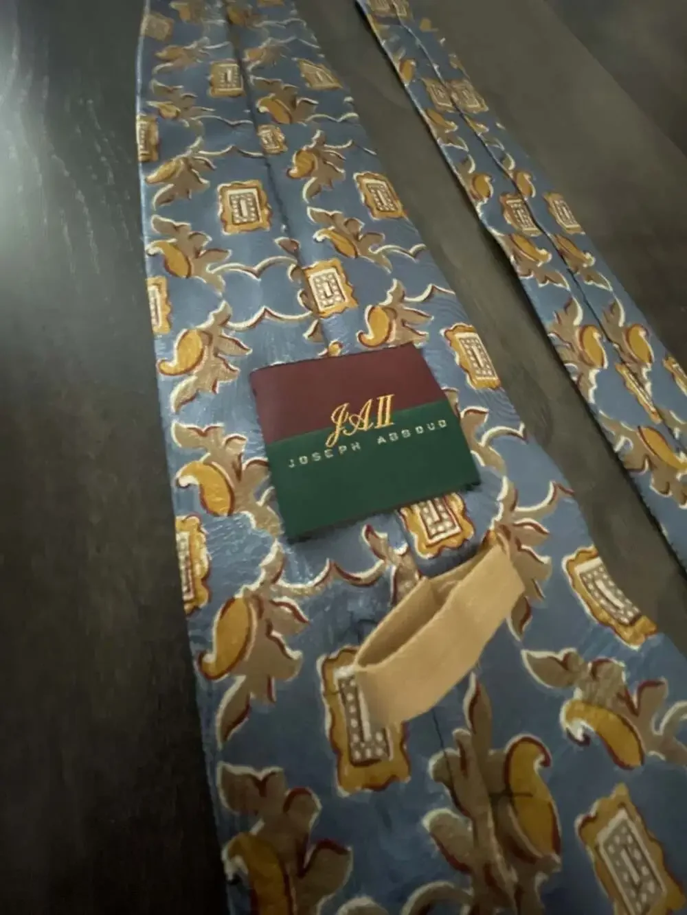 Joseph Abboud Blue and Gold Medallion Pattern Silk Necktie